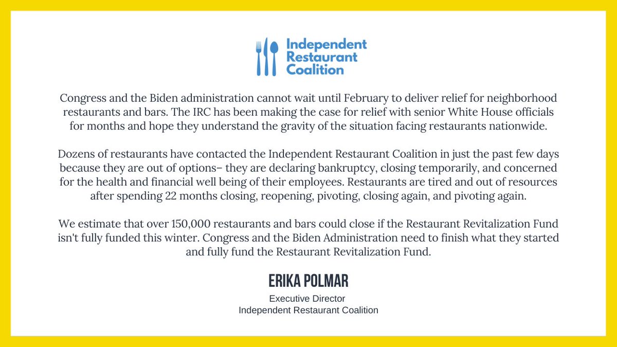 Independent Restaurant Coalition tweet media