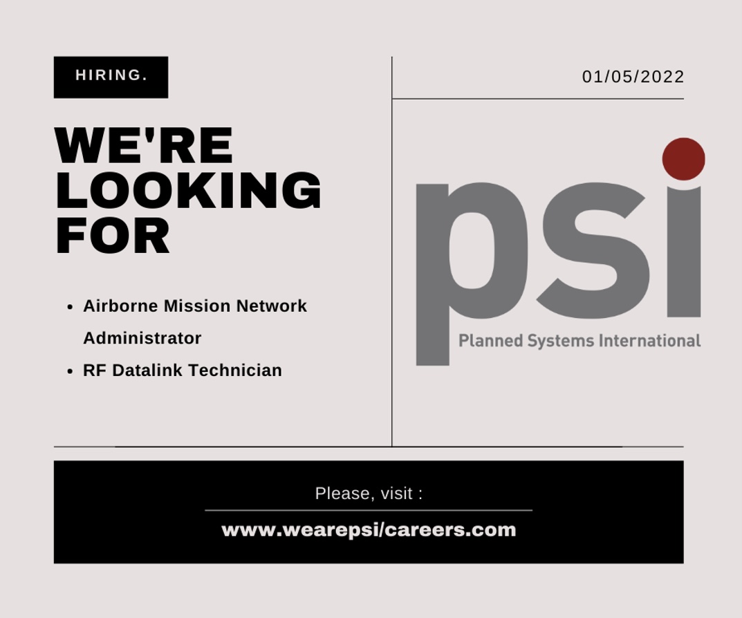 PSI is #nowhiring for these hot jobs! Click on the links to learn more and check out all our openings here: plan-sys.com/careers 

Airborne Mission Network Administrator  
phg.tbe.taleo.net/phg04/ats/care… 
RF Datalink Technician 
phg.tbe.taleo.net/phg04/ats/care… 
#jobsearch #WeArePSI