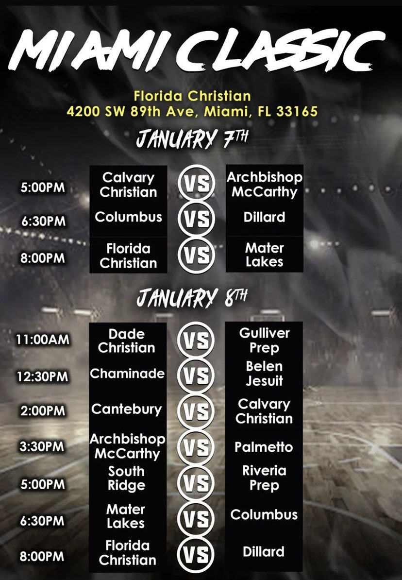 GAME DAY ❗️ 

MIAMI CLASSIC 

🆚 RIVERIA PREP 

⏰ 5:00PM 

📍Florida Christian School 
(4200 SW 89th Ave Miami, FL  33165)

Adults $15 
Student $10 with ID 

⚫️⚔️🔴
#RIDGEUP #GREATDAYTOBEASPARTAN