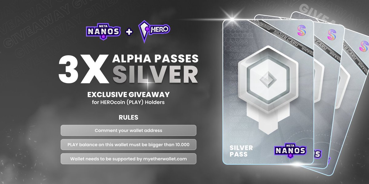 MetaNanos's tweet photo. For the New Year, @HEROcoinio has planned something BIG for you!

1 of 3 SILVER PASSES can be yours 🤍

To Enter:

💎 Follow @MetaNanos 
💎 Like + Retweet
💎 Comment your wallet address

You can enter until the 9th of January - 3 Winners will be announced on the 11th! #P2E https://t.co/1IdU9ZkJsP