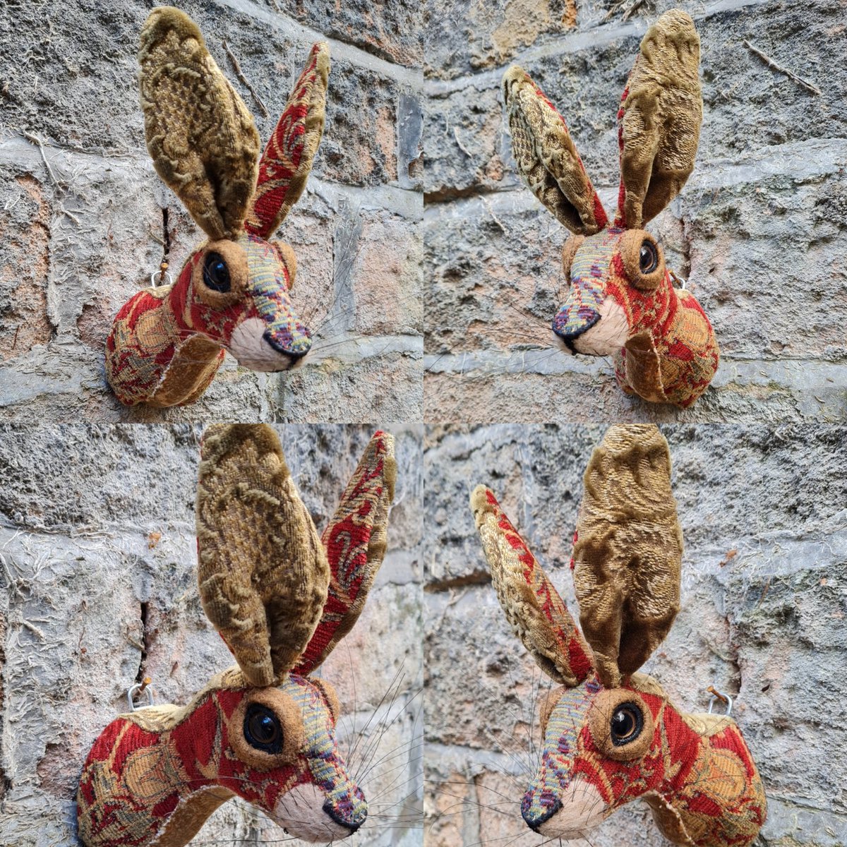 Latest handmade hare in vintage upholstery fabrics. In my Etsy shop now etsy.com/shop/thecrafte… #handmade #hare #craftedcreatures #animalfriendly #textilesculpture