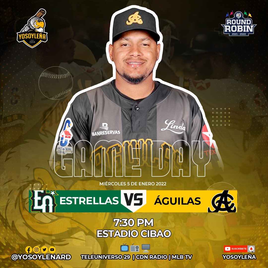 YoSoyLenaRD's tweet photo. G A M E D A Y
Los Campeones Nacionales y del Caribe, @aguilascibaenas reciben esta noche a @EOBASEBALLCLUB
⌚️ 7:30 PM
🏟 Estadio Cibao
📺 Teleuniverso 29
📻 CDN Radio
💻 MLB TV
#YoSoyLeña #EOvsAC #LIDOM #EquipoGrade #YoSoyLeña https://t.co/DTpIKwscMh