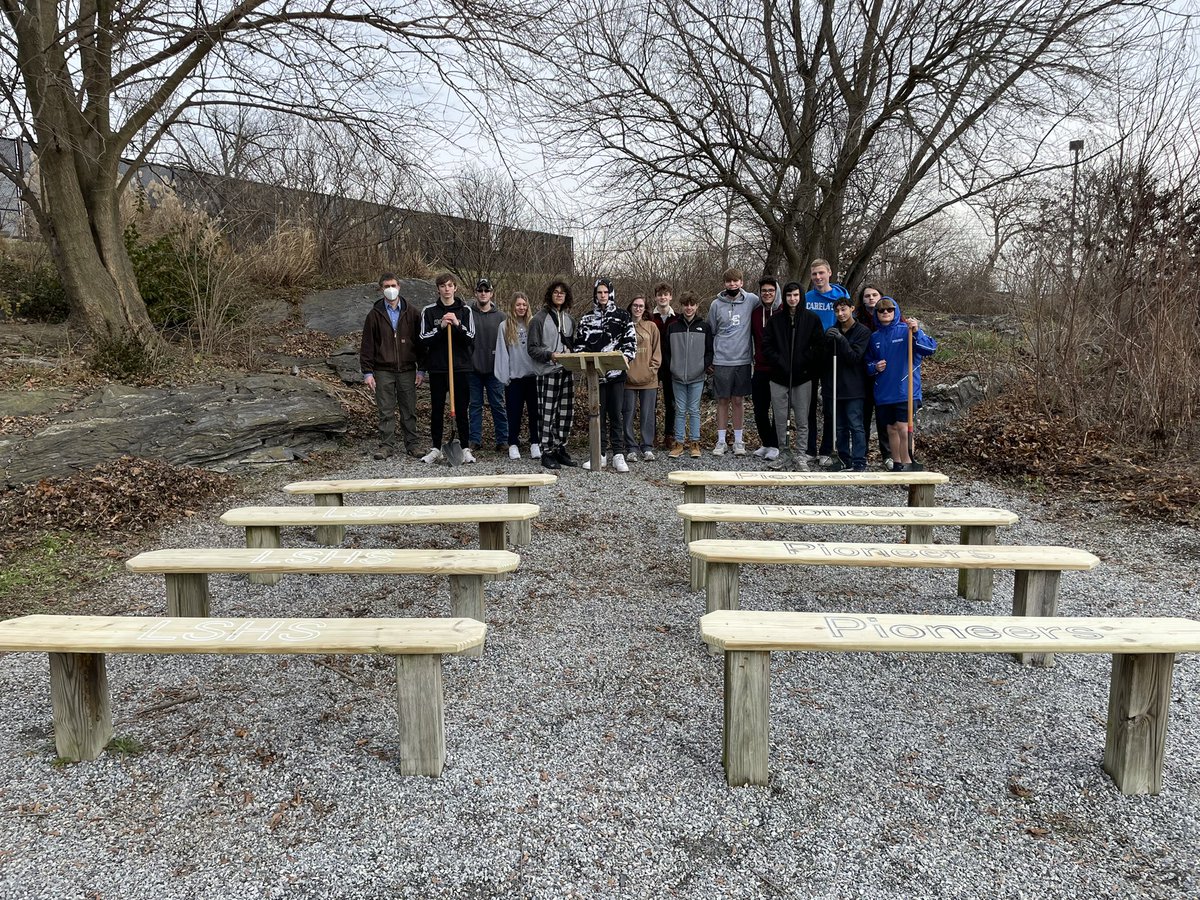 lshspioneers's tweet image. A special thanks to @LSWoodTech Wood Technology II class for remodeling the @lshspioneers outdoor classroom and adding the school logo onto the new benches! We can’t wait to get out there and use the updated space this spring! Great job team!