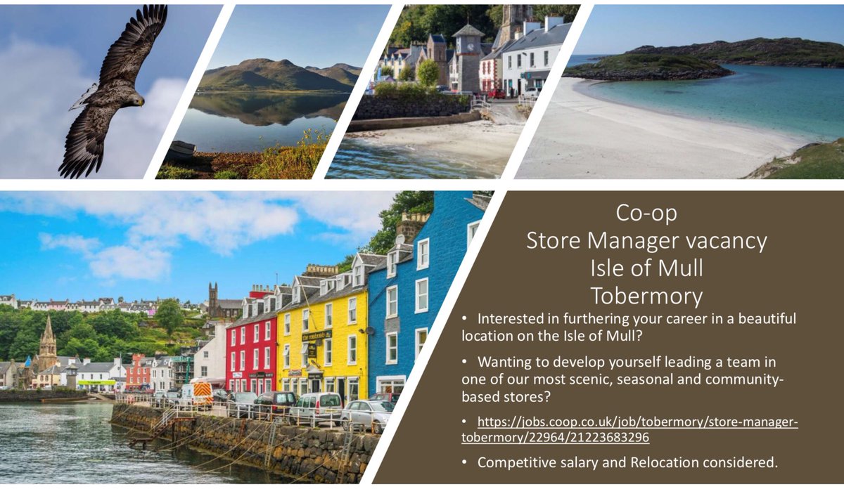 Anyone looking for a new and exciting change working within retail?

A great, potentially life changing opportunity has arisen on the iconic Isle of Mull in Tobermory for someone to lead a fantastic retail team serve the community there.
Sound interesting,look no further!