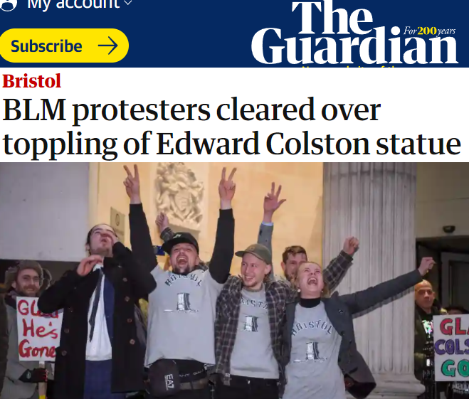Societies only put up statues of people they admire. The crime was having a statue of a slave trader who killed 80,000 black people in a public space. The Edward Colston statue belongs in a museum. Today. Was. JUSTICE! Well done to the Colston 4!