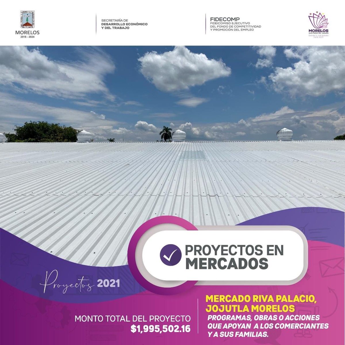 SDEyT_Morelos's tweet photo. 📄 #Boletín | Apoya @FIDECOMP la realización de proyectos que mejoran la infraestructura de mercados municipales y de MiPyMEs 🏗🚧

✅Su finalidad es mejorar la calidad de vida y la competitividad de todos los sectores sociales

Información completa 👉🏻https://t.co/nyYX62pyIU https://t.co/C82vZmskSu