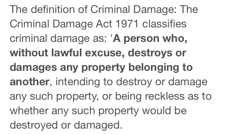 Outrageous! The protesters who pulled down the #EdwardColston statue in Bristol have got off, because they claimed the statue was a “hate crime” - what, they get to decide? Madness! Attached is the actual definition of criminal damage.