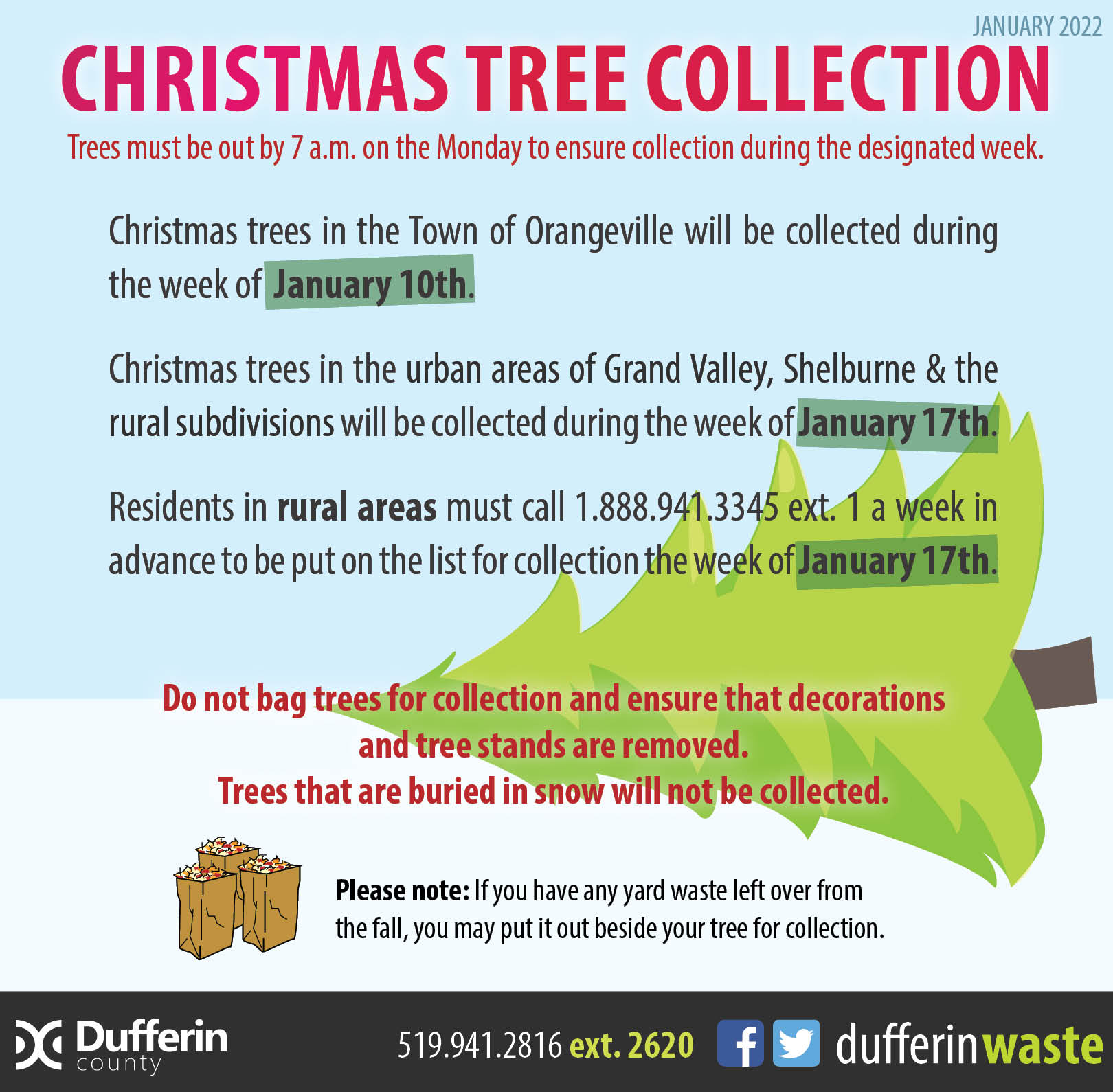 Christmas At Grand Vallev 2022 Dufferin Waste On Twitter: "Christmas Tree Collection Starts Tomorrow In  Urban Areas Of Grand Valley, Shelburne & Rural Subdivisions! Place Your  Tree At The Curb No Later Than 7Am On Monday Morning.