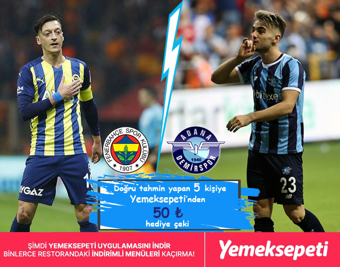 🥳ÇEKİLİŞ ZAMANI

🏆Fenerbahçe-Adana Demirspor maçını hangi takım kazanır?

👉Bu tweeti RT yapıp, Doğru cevabı veren 5 kişiye <a href="/yemeksepeti/">Yemeksepeti</a> 'nden 50 TL'lik hediye çeki. 

📲Şimdi <a href="/yemeksepeti/">Yemeksepeti</a> uygulamasını indir, binlerce restorandaki indirimli menüleri kaçırma...