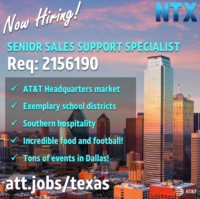 The NTX Market (@ntx_market) on Twitter photo 🗣NTX is hiring!!🗣
That's right, there are more career opportunities right here in North Texas! We're looking for sales driven leaders to take the hill with us.
att.jobs/texas
<a href="/LynetteMAguilar/">Lynette Aguilar</a>
@STXStephenG
#LifeatATT #oneNTX 🗣NTX is hiring!!🗣
That's right, there are more career opportunities right here in North Texas! We're looking for sales driven leaders to take the hill with us.
att.jobs/texas
<a href="/LynetteMAguilar/">Lynette Aguilar</a>
@STXStephenG
#LifeatATT #oneNTX