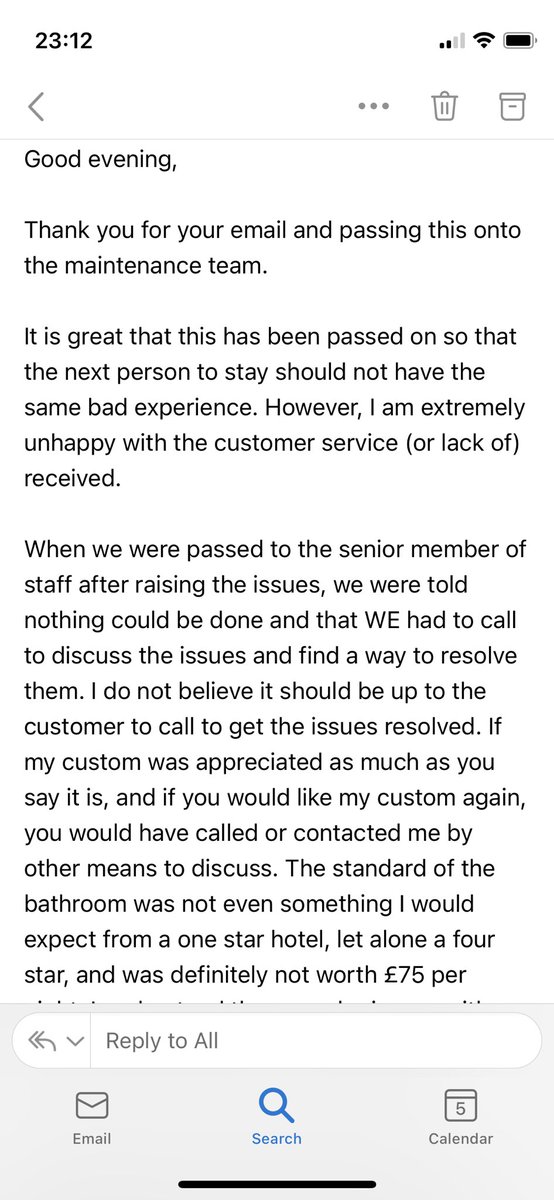 ShannonBundy's tweet photo. @bestwestern imagine I sent this email on 01/11/21 and still haven’t had a response. The room was diabolical and the customer service was just as bad. Wouldn’t recommend the Croydon Aerodrome to anybody based on this awful experience. Was also promised a refund but still nothing! https://t.co/HSeAzJABIu