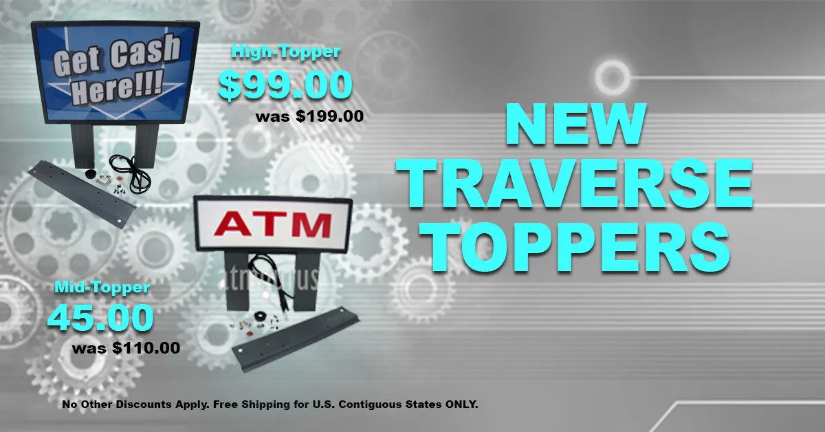 TritonGurus's tweet photo. Increase #cash withdrawals by drawing attention to your #ATMs with affordable, easy to install toppers. #Triton #Traverse mid-toppers are just $45, high-toppers are only $99. Click here https://t.co/CPXxQZiyK0 to start shopping. #atmsignage #atmindustry #usmade https://t.co/vZOXjucqeM