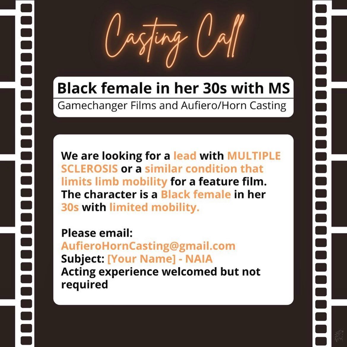 STOConnor's tweet photo. #OpenCall #CastingCall #MS #MultipleSclerosis #BlackFemale #Actors #actorslife @CSAcasting PLEASE SHARE #DiversityandInclusion #RepresentationMatters #PerformersWithDisabilities #Diversity #Inclusion #Casting #DisabilityTwitter #disabilityinclusion #disabilitysupport @GabbySidibe https://t.co/1vGj2PAhrv