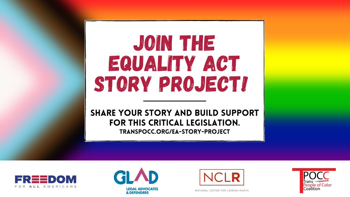 The #EqualityAct would improve the lives of trans people, people of color, and many others who live in areas without state discrimination protections. Share your experiences to show how critical this legislation would be for so many across the country. transpocc.org/ea-story-proje…