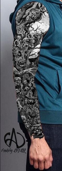 I was sent these pictures from someone getting an arm sleeve tattoo of my Baba Yaga artwork.