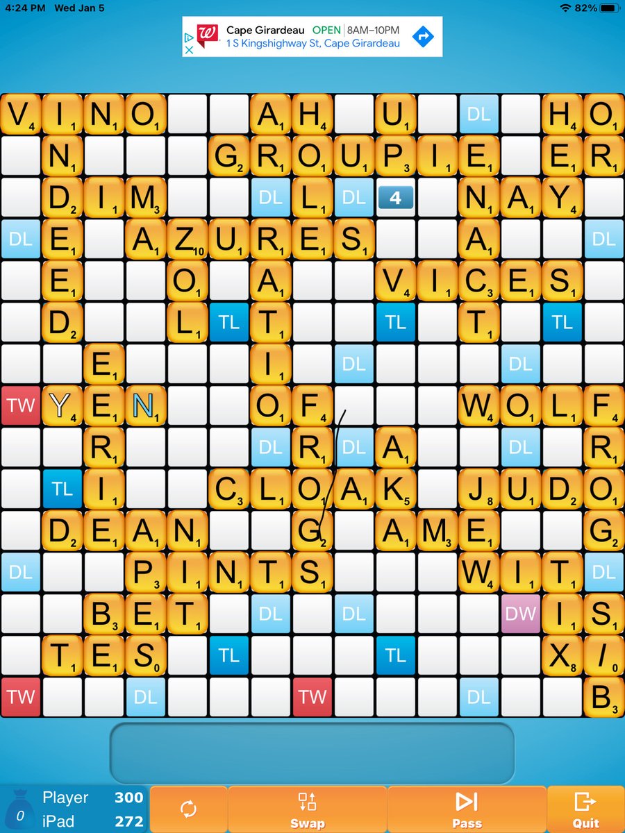 Mosdogg's tweet photo. My new hobby!  Playing online scrabble against the iPad !! https://t.co/D2bSy1Qq6d