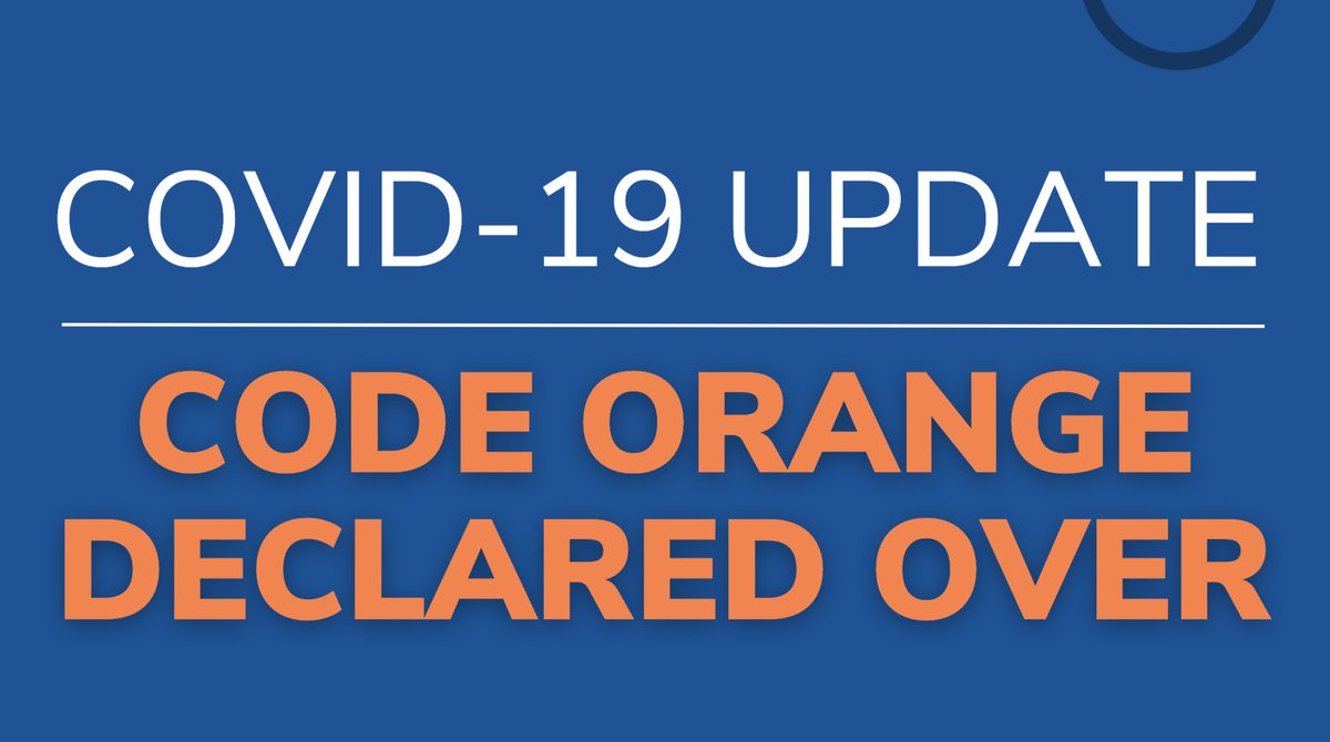 The Code Orange initiated on Jan 3 is now declared OVER.

Within the past 48 hours, with support from our own teams and partners, we have implemented a number of ongoing strategies to ensure we continue to provide exemplary care to our community.

More: ow.ly/j7Eu50Ho5kc