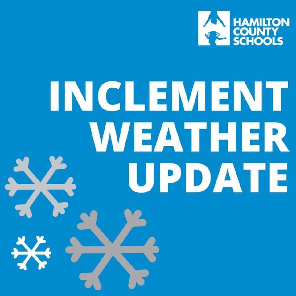 hamcoschools's tweet photo. HCS values the safety of our students &amp; staff. After conversations with the National Weather Service and local emergency management officials, we will be closed Jan. 6 due to the threat of inclement weather. 
 
12-mo employees will work remotely. SACC will also be closed. https://t.co/gN4fULT9Yh