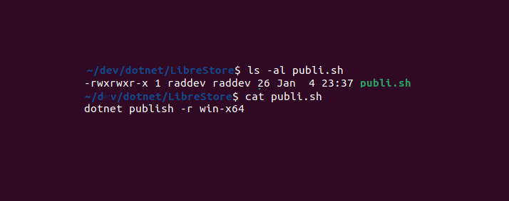raddevus's tweet photo. I kept having to lookup how to build a single file exe for #dotnet core on #win64 so I created a #Linux (bash) shell script and named it publi(dot)sh
You see what I did there? π€
The script is just one line, but now all I have to remember is: $ ./publi.sh
I'm always thinking.π https://t.co/HdpFDGeaY4