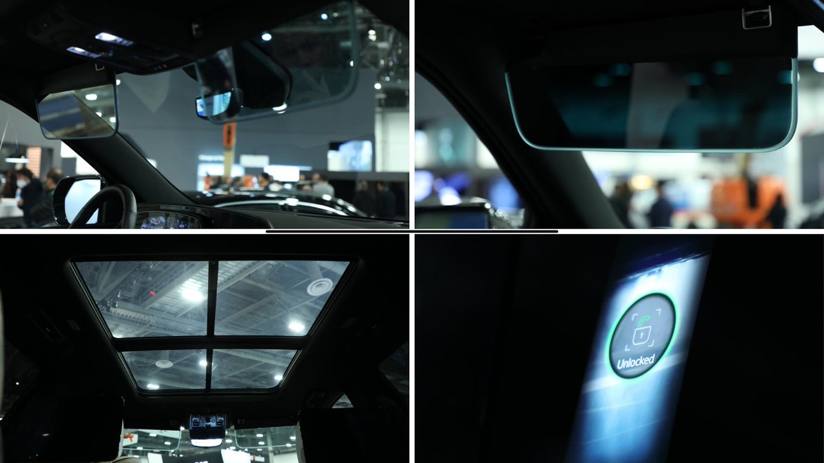 GentexCorp's tweet photo. The Cadillac Escalade at the Gentex @CES booth is decked out with new #technology. Not only does it have front and rear dimmable sunroofs, but also new dimmable sun visors. Plus, pillar displays alert drivers to any concerns prior to entry. #gentex #CES2022 #dimmableglass #safety https://t.co/EEAd9SaIIp