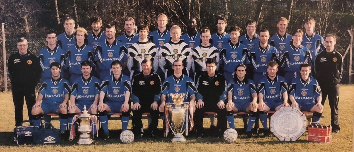 paulenglish1961's tweet photo. United in Blue, official team picture 1996/7 Double winners 1996. #GGMU #ManchesterUnited #MUFC #UTFR https://t.co/2CpwOIgHUI