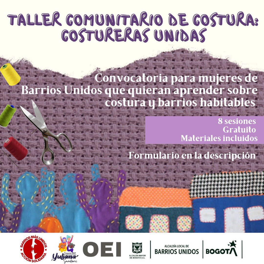 bmasunidos's tweet photo. 🪡 Estamos muy felices de invitar a mujeres jóvenes, adultas y adultas mayores de Barrios Unidos al primer Taller comunitario de Costura: Costureras Unidas. Llena el formulario. 

Formulario: https://t.co/EdiEgNoM2W 

INSCRIPCIONES HASTA EL 12 DE ENERO DE 2021 https://t.co/F7rgYUO19j