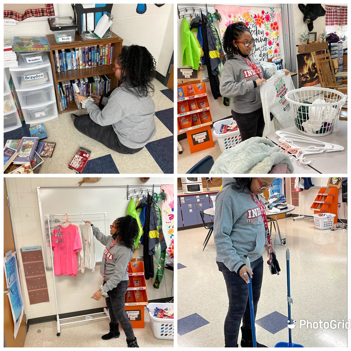 EllenBowmann's tweet photo. Crazy morning! ๐ The wind was so strong that it ripped through my room. Thank goodness the students were eager to work on their daily living skills and help clean up! These two kept busy the entire period, plus I had an amazing supervisor! โค๏ธ @EAST_HAWKS #workingonskills https://t.co/nQnEx2HT42