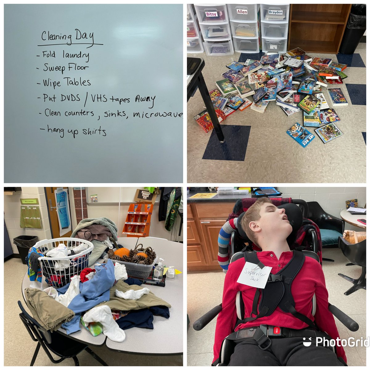 EllenBowmann's tweet photo. Crazy morning! ๐ The wind was so strong that it ripped through my room. Thank goodness the students were eager to work on their daily living skills and help clean up! These two kept busy the entire period, plus I had an amazing supervisor! โค๏ธ @EAST_HAWKS #workingonskills https://t.co/nQnEx2HT42