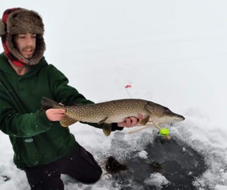 Arborwear's tweet photo. #ArborwearinAction Check out that catch! Our friend Alex’s Double Thick Sweatshirt keeps him warm during his ice fishing endeavors. #catchoftheday #Icefishing #doublethick #coldweather #gonefishing #staywarm https://t.co/ATNsBHW7JH
