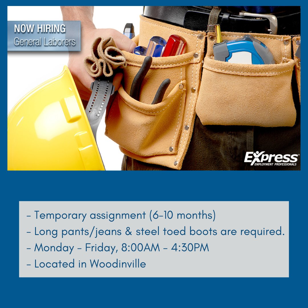 ExpressLynnwood's tweet image. A local metals recycling company is looking to hire a general laborer! This is a temporary position lasting 6-10 months.

📞 Call us (425) 775-4903
👇 Click the link below to view the full job details!
ow.ly/fLhP50Ho5RJ

#ExpressProsLynnwoodWA #NOWHIRING #generallaborer