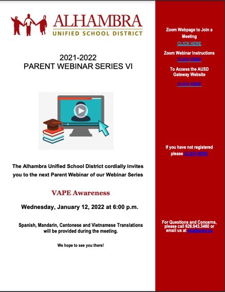 alhambrausd's tweet photo. This incredibly informative #Gateway2Success presentation only available the night of January 12th, as we are not able to provide a recording of the event. https://t.co/gEITIDh377 The last page after submission will have the Zoom webinar ID info. https://t.co/VtAfTaCiLT