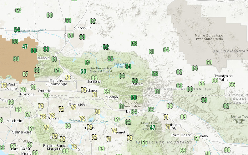 That bright sun sure feels good today! Here is a look at the 3 pm temps across SoCal.
#CAwx