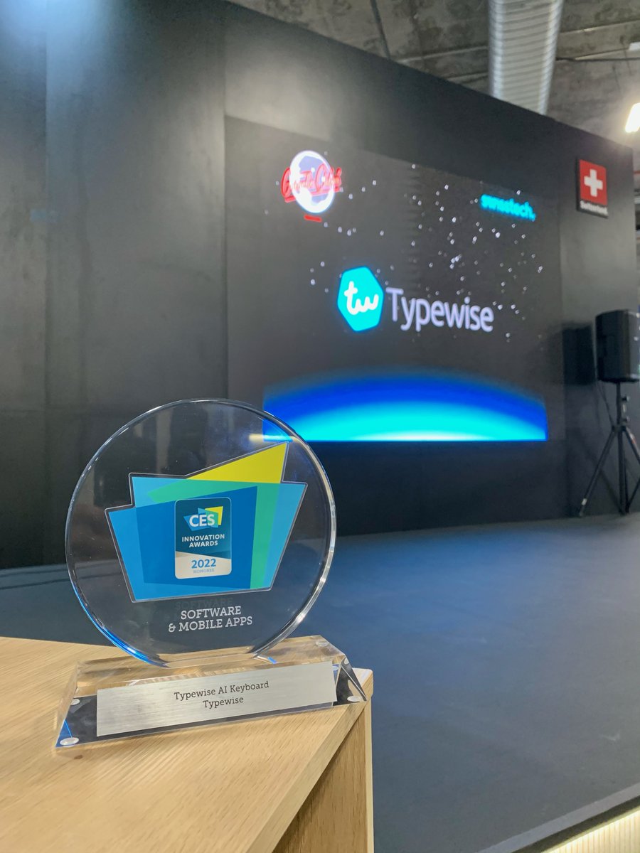 SBH_USA's tweet photo. Excited to announce @typewise_app has won the Innovation Award for ‘Software and Mobile Apps’ at #CES2022. Come check them out at the #SwissTech  pavilion at Venetian, Hall G, Booth 62821!

#SwissTech #CES2022 #typewise https://t.co/8SB91cJ62l