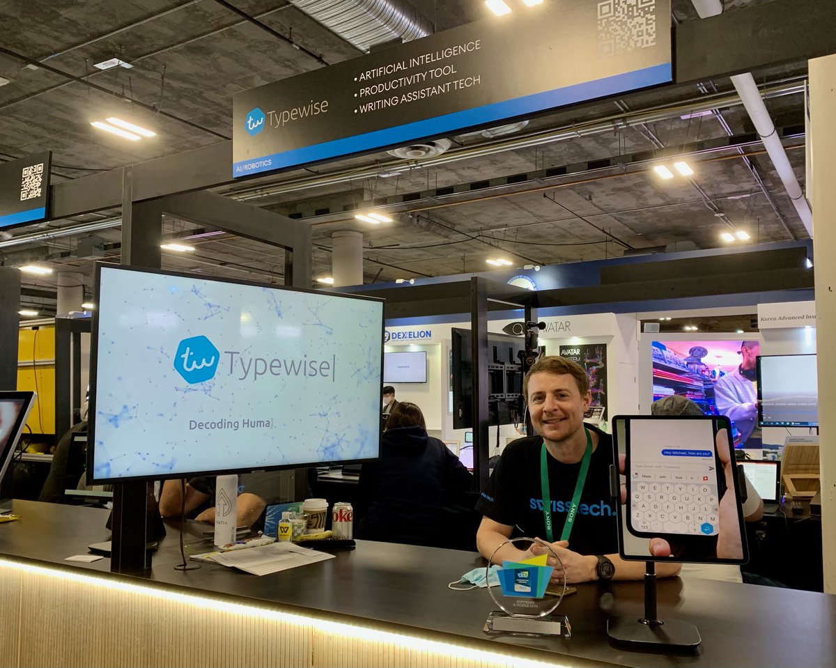SBH_USA's tweet photo. Excited to announce @typewise_app has won the Innovation Award for ‘Software and Mobile Apps’ at #CES2022. Come check them out at the #SwissTech  pavilion at Venetian, Hall G, Booth 62821!

#SwissTech #CES2022 #typewise https://t.co/8SB91cJ62l