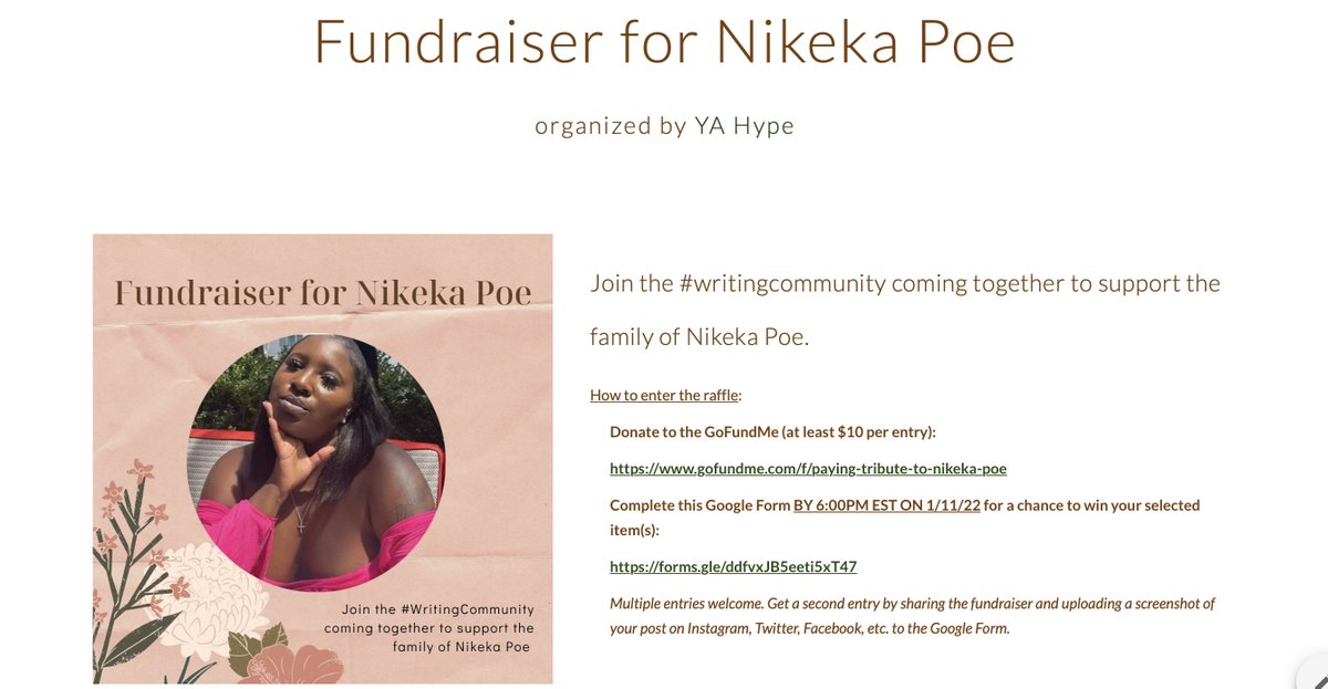 Friends: just before Christmas, a beloved #writingcommunity member lost her sister to a devastating crime. 

To support her children, we are hosting a HUGE raffle of amazing YA/MG book prizes, query critiques, and more. $10 to enter; pls share &amp; join in!

sites.google.com/view/fundraise…
