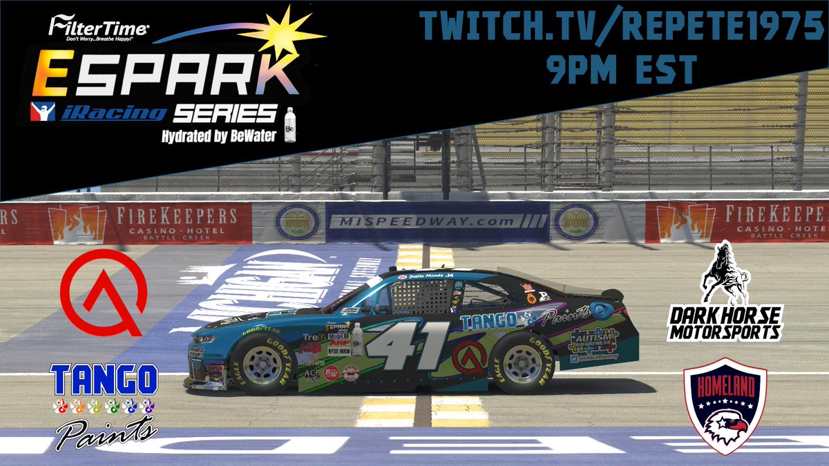 Time to break out the <a href="/TangoPaints/">Tango Paints</a> Chevy Camaro for tonights <a href="/FilterTime/">FilterTime.com</a> <a href="/eSparkSeries/">The eSpark Series</a> race at <a href="/MISpeedway/">Michigan International Speedway</a>. This combo always produces great racing, hope to be towards the front a good bit tonight. 

📺:  twitch.tv/repete1975
⌚️: 9pm EST

#DefendTheHomeland | #AutismAwareness