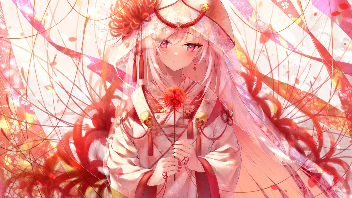 1girl string of fate spider lily japanese clothes uchikake kimono solo  illustration images