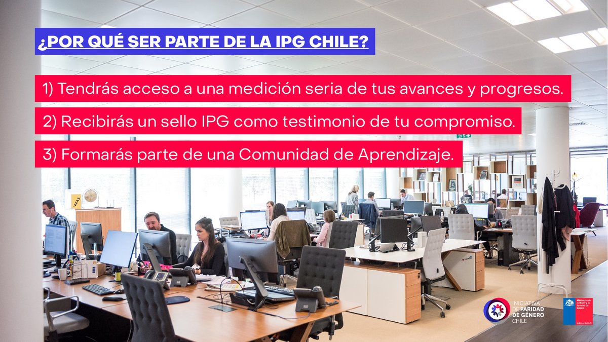 IPG_Chile's tweet photo. La Iniciativa de Paridad de Género es una alianza pública privada gratuita que permite a las empresas medirse con respecto a sus brechas de género y compararse con otras organizaciones adheridas. https://t.co/IqdVD3B7Zk