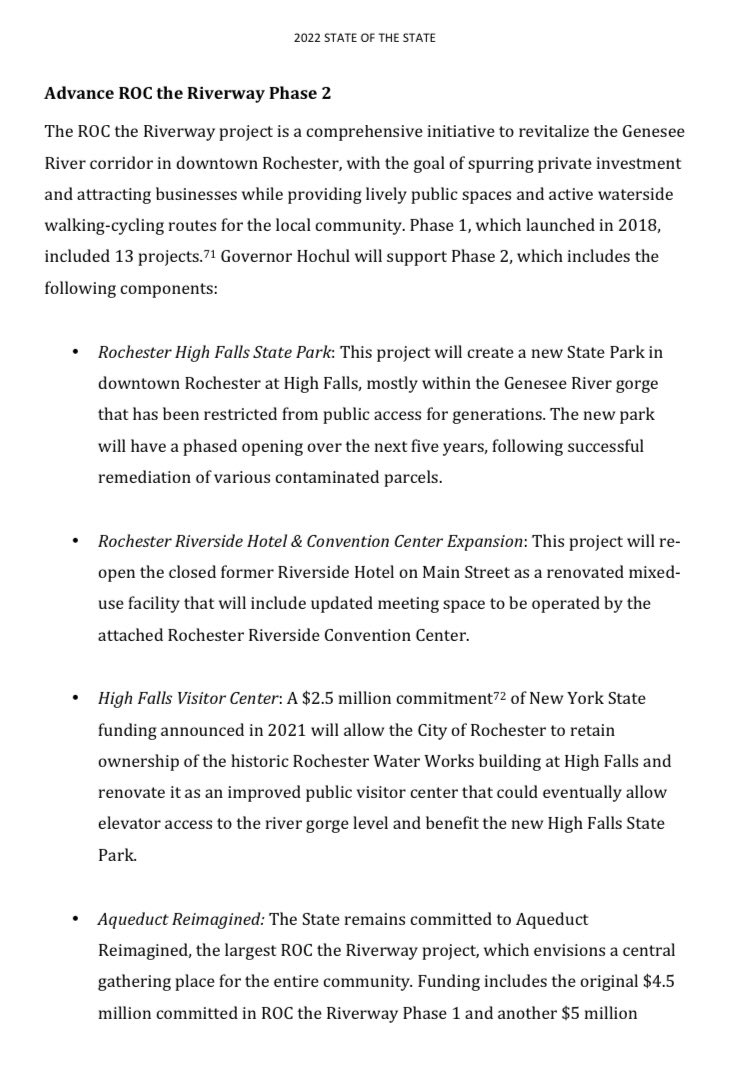 Yes! What a way to kickoff the new year. Thank you <a href="/GovKathyHochul/">Governor Kathy Hochul</a> for announcing Phase 2 of ROC The Riverway, including a new state park at High Falls! #SOTS2022