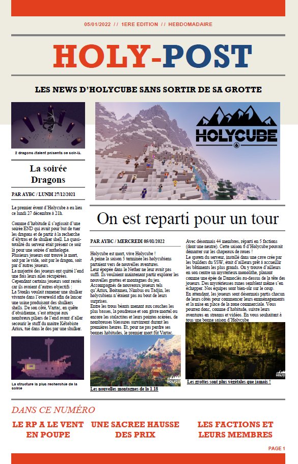The_Holy_Post's tweet photo. HOLY-POST DU MERCREDI 05 JANVIER. 
Aujourd'hui dans l'Holy-Post: On est reparti pour un tour, une petite présentation des factions et déjà des hausses de prix !

Le journal ainsi que les archives sont disponibles sur https://t.co/lu8z6ECqOl https://t.co/QHN1C3RDaM