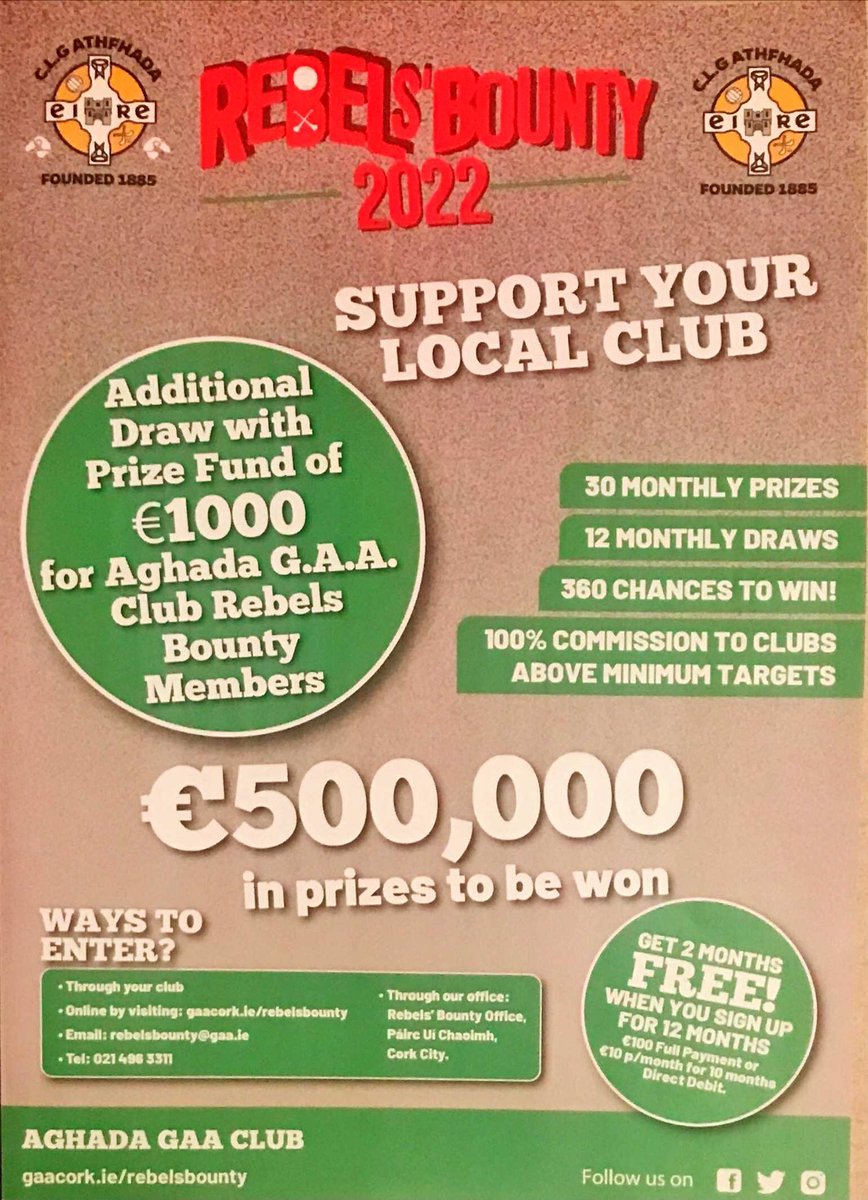 Have you got your Rebels Bounty ticket yet? Join before January 10th to be entered into a draw for All Ireland Hurling &amp; Football Final Tickets! 

Join now at gaacork.ie/rebelsbounty