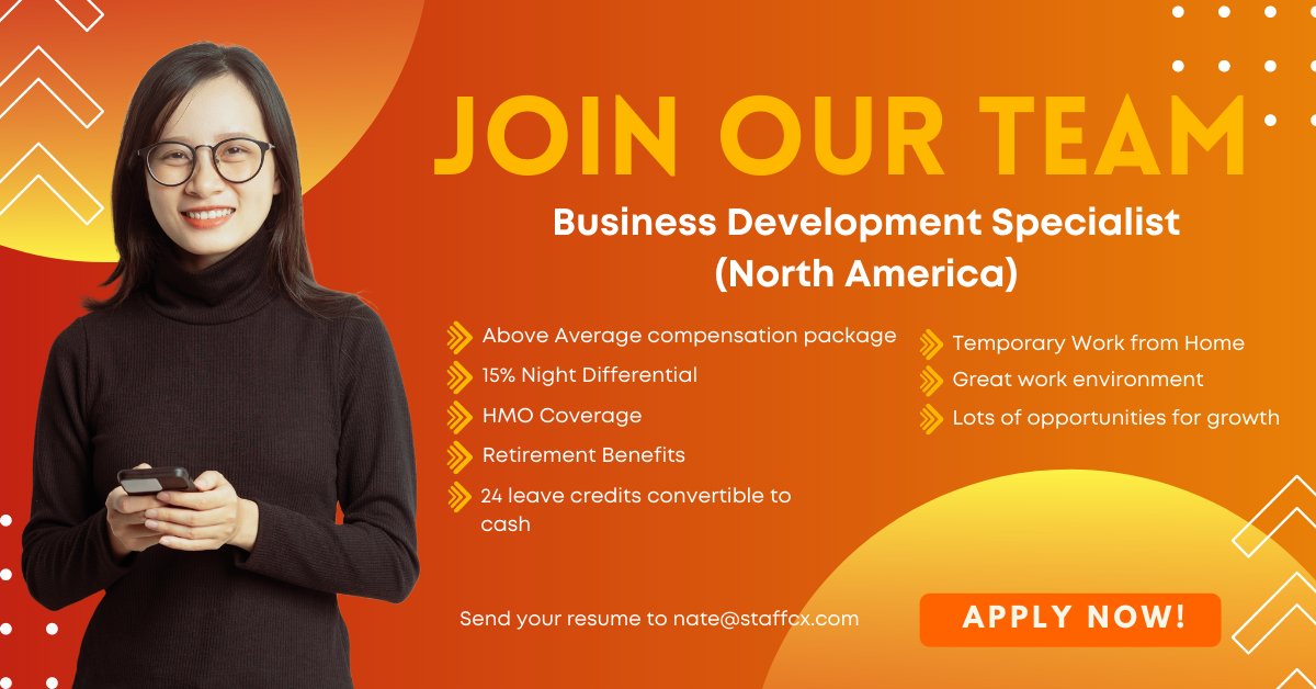 We are seeking experienced business development specialist who will be responsible for the North American Healthcare and Contact Center Service Markets. 
#Hiring #jobopening #businessdevelopment #staffcx
#visayakpo
Read more details here: linkedin.com/company/757517…