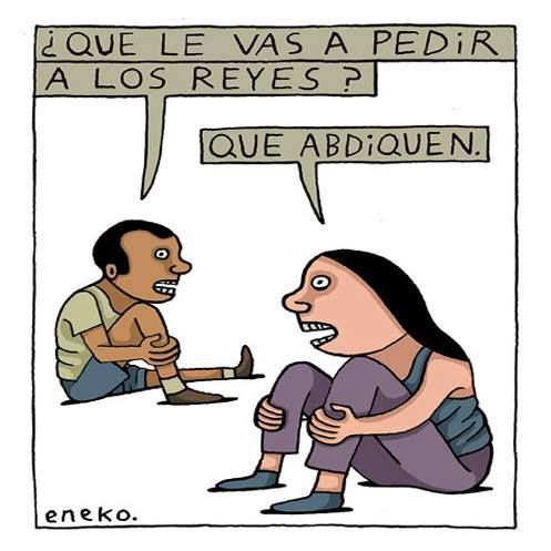 DRYmadrid's tweet photo. Un año más, lo que le pedimos a los Reyes es que abdiquen, con la genial viñeta de Eneko #referendumRealYA https://t.co/C8Q6hgOuuk
