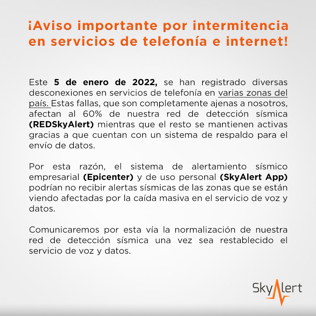 SkyAlertMx's tweet photo. AVISO importante por fallas en el servicio de telefonía e internet: https://t.co/KYeb5fQvK0