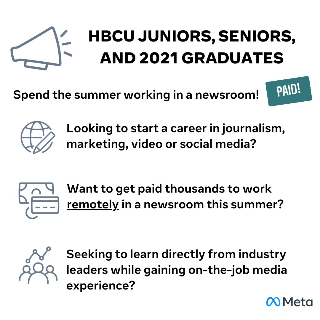 Alcorn Students, here’s an amazing opportunity!💜💛 There’s less than one week left to submit an application for early consideration for the 2022 Meta HBCU News Fellowship. Eligibility and application info below! Apply at bit.ly/MetaHBCU22
