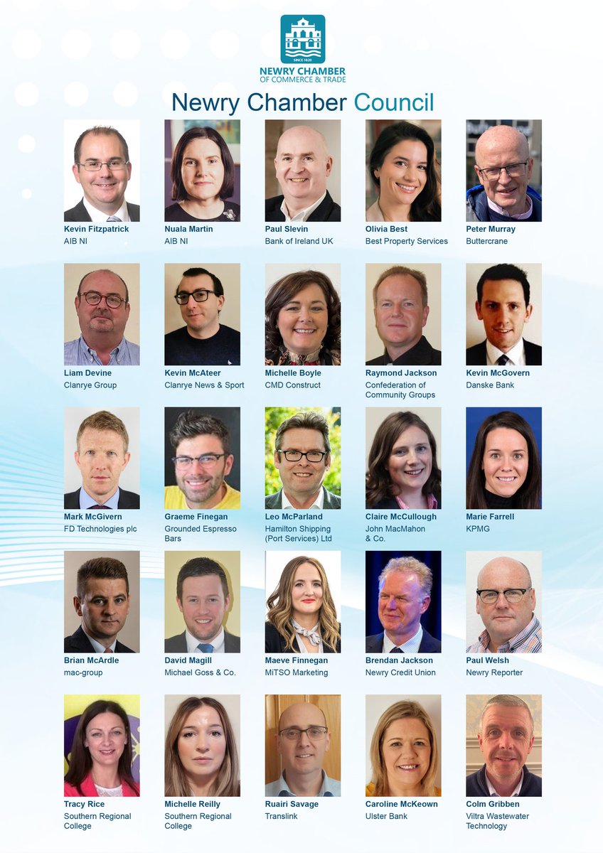 NewryChamber's tweet image. We are honoured, grateful and fortunate to have a great mix of passionate, experienced businesspeople on our Chamber Council.

It is a vital component of our organisation as they bring important issues to the Board's attention and influence Chamber policy.