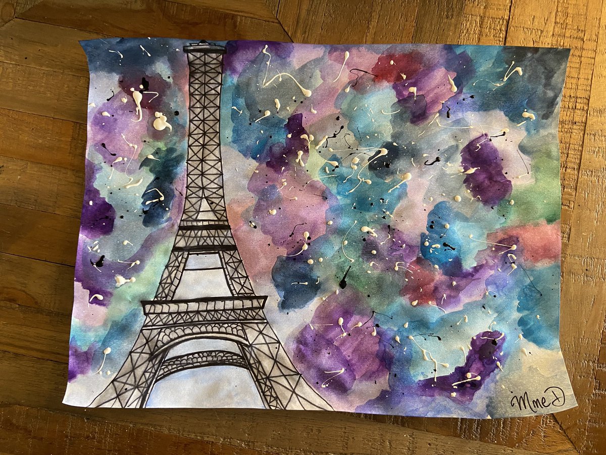 mlledrouin's tweet photo. Today we learned how to draw the Eiffel Tower. I chose to place it in the galaxy 🌌🪐✨ “La tour galactique” 🎨👩🏻🏫 Demain, les élèves vont présenter à la classe leur inspiration de leur œuvre d’art créé! #ocsbFSL #virtuallesson Je suis bien fière de la mienne 🙋🏻♀️ https://t.co/tmYyWk366H