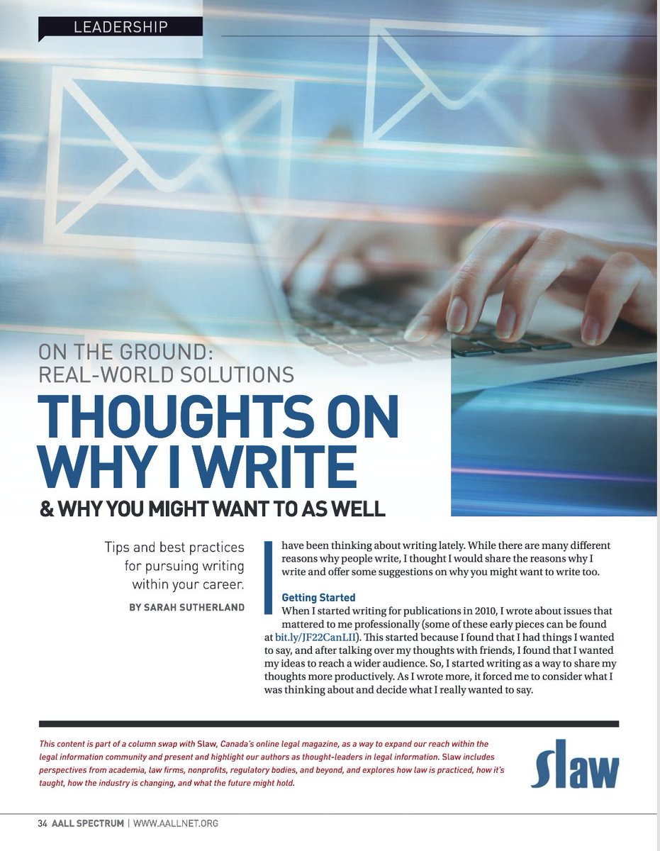 CanLII's tweet photo. CanLII's CEO @parallaxinfo has written about why you might like to write, with some particular advice on how to publish with CanLII in @aallnet Spectrum:
https://t.co/J3aTKs2sLU (at p. 36)
(This was originally a @slaw_dot_ca column: https://t.co/917iOf7bTI) https://t.co/cjS2t90a99