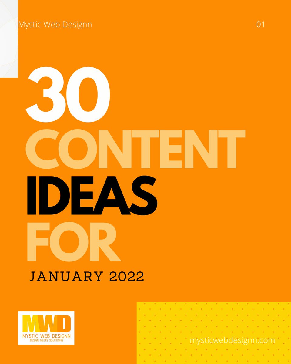 Mysticwebdesign's tweet photo. 30 Content ideas for January 2022 #contentmarketing #contentcreation #marketingtips https://t.co/CZu0AwBNea