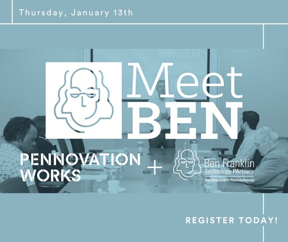 PennovationWork's tweet photo. Ready to start your new year off right? Register here https://t.co/2wADi8QJWk for next week's virtual #MeetBen with @bftp_sep! #businessgrowth #capital #connections https://t.co/CQjcEyWVIr